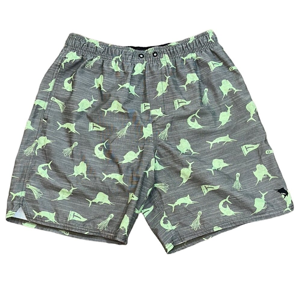 Salt Life Swim Trunks Bathing Suit Shorts Mesh Lined Grey Green Fish Size Medium